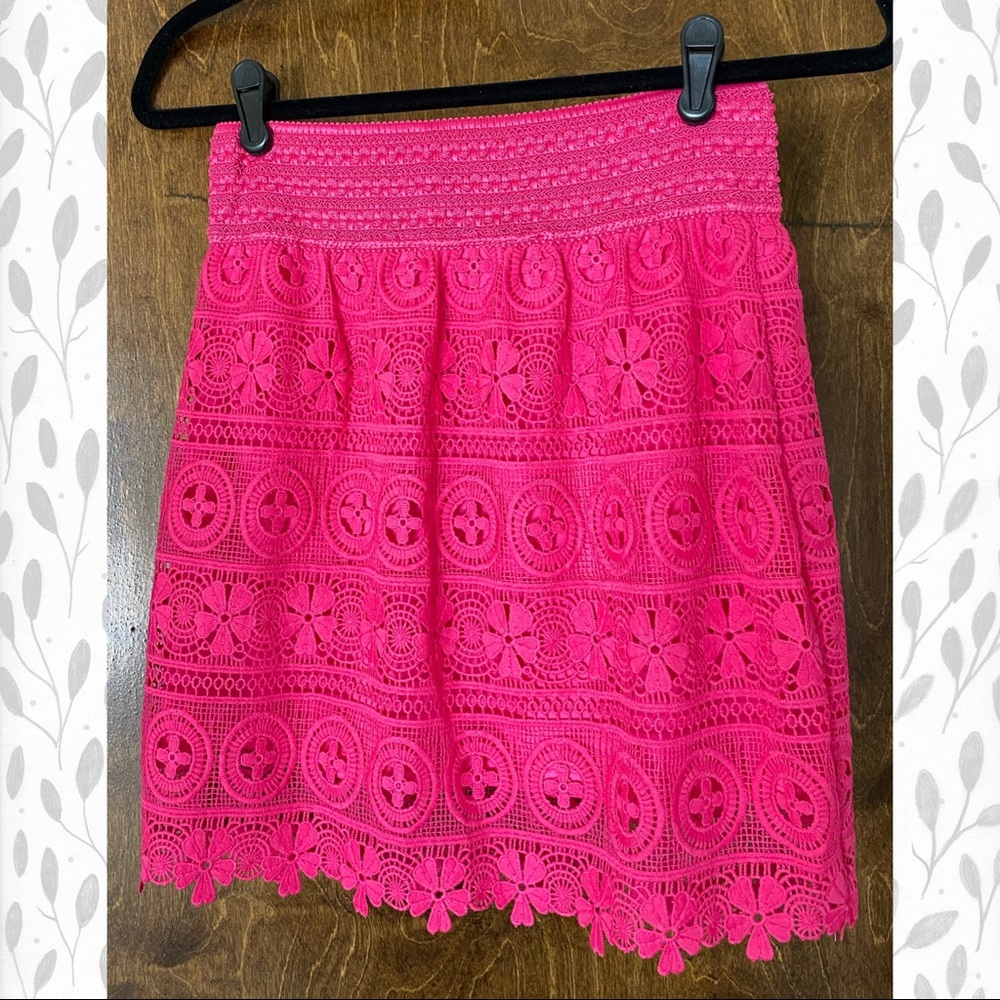 Pink lace mini skirt